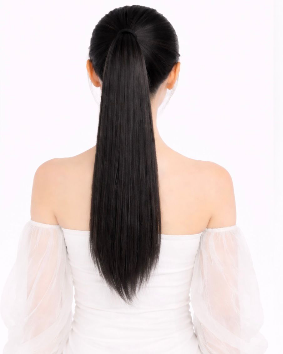 Pony tail - Natural Black Color 20 inches Super Double Drawn Quality Straight Hair Texture