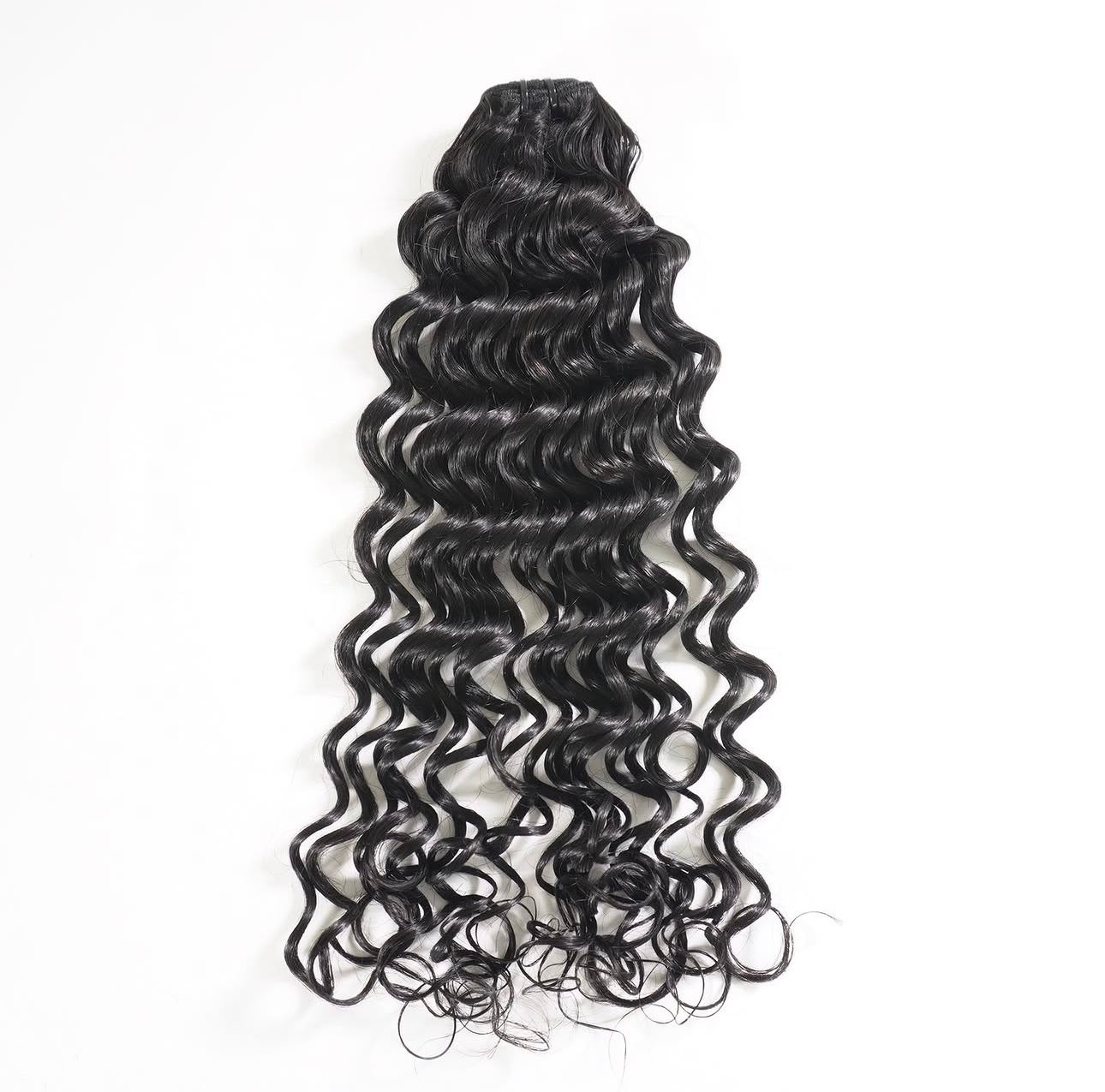 Weft - Natural Black Color 18 inches Super Double Drawn Quality Curly Hair Texture