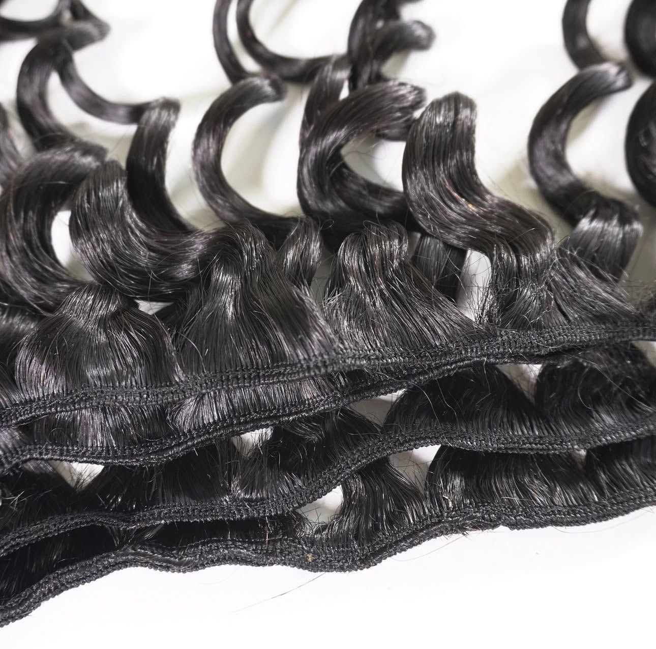 Weft - Natural Black Color 18 inches Super Double Drawn Quality Deep Wavy Hair Texture