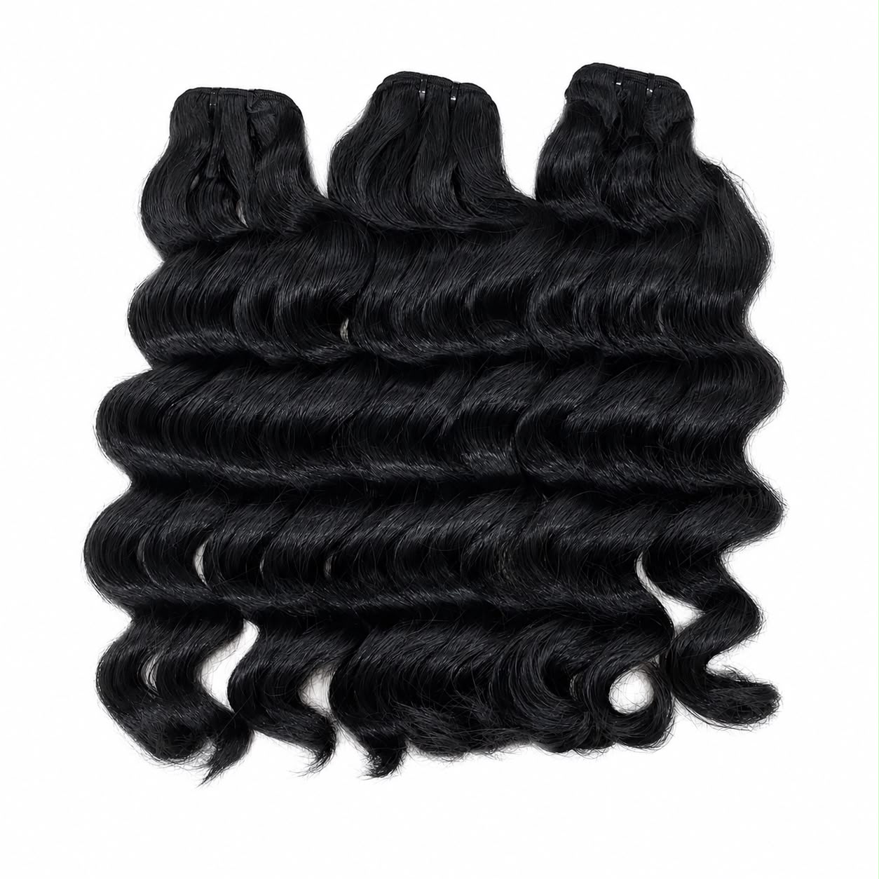 Weft - Natural Black Color 14 inches Super Double Drawn Quality Loose Deep Wavy Texture