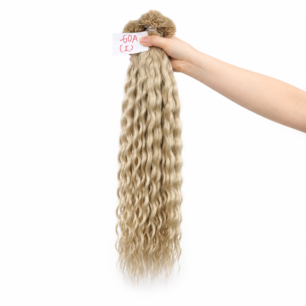 Mini Flat Tips - Color 60A Light Blonde Color 24 Inches Super Double Drawn Quality Natural Wavy Hair Texture