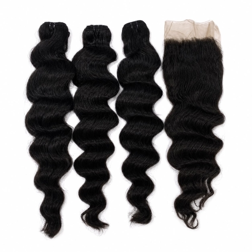 Weft - Natural Black Color 18 inches Super Double Drawn Quality Natural Wavy Texture