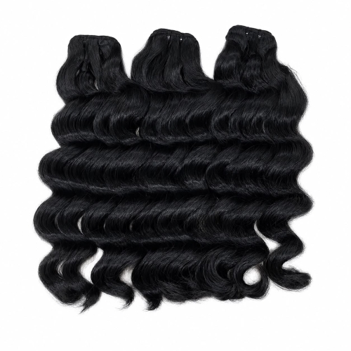 Weft - Natural Black Color 14 inches Super Double Drawn Quality Loose Deep Wavy Texture