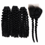 Weft - Natural Black Color 26 inches Super Double Drawn Quality Eurasian Curly Texture