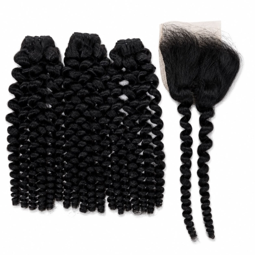 Weft - Natural Black Color 26 inches Super Double Drawn Quality Eurasian Curly Texture