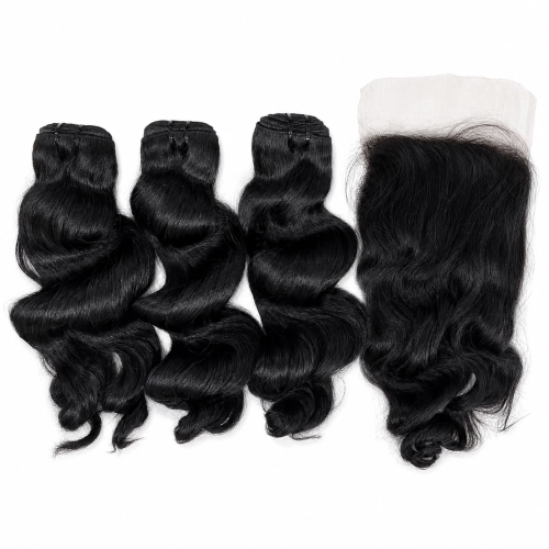Weft - Natural Black Color 14 inches Super Double Drawn Quality Natural Wavy Texture