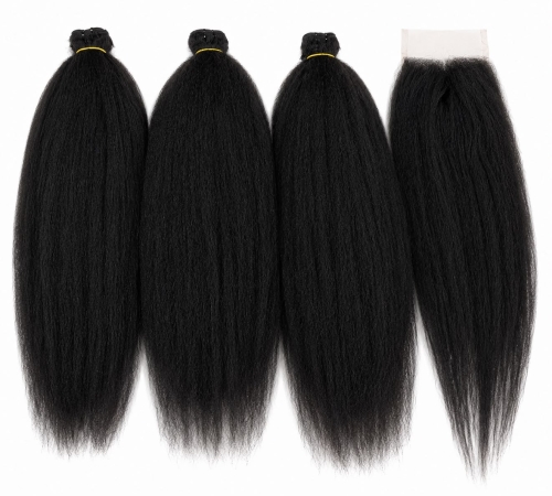 Weft - Natural Black Color 22-24 inches Super Double Drawn Quality Yaki Texture