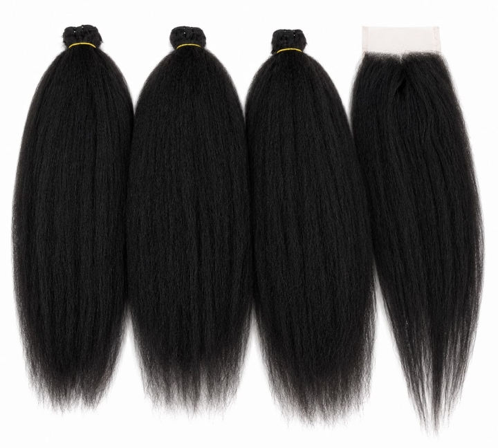 Weft - Natural Black Color 22-24 inches Super Double Drawn Quality Yaki Texture