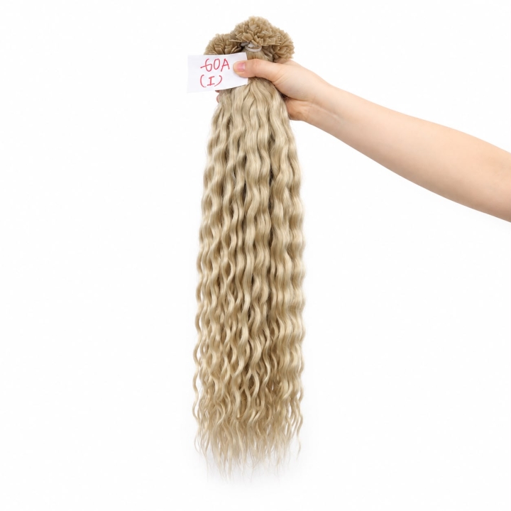 Mini Flat Tips - Color 60A Light Blonde Color 24 Inches Super Double Drawn Quality Natural Wavy Hair Texture