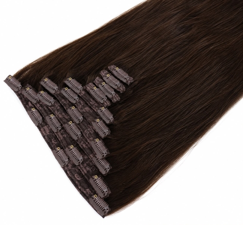 Clip in - Dark Brown #3 Color Hairshop2 24 inches Super Double Drawn Quality Straight Hair Texture